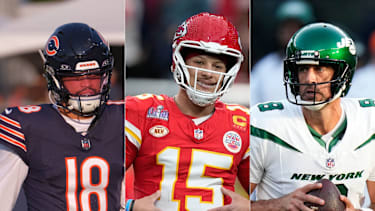 Caleb Williams, Patrick Mahomes, Aaron Rodgers (v.l.)
