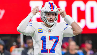 October 13, 2025, Atlanta, Georgia, USA: Buffalo Bills quarterback Josh Allen calls a play during the game against the Atlanta Falcons at Mercedes-Benz Stadium Atlanta USA - ZUMAw109 20251013_fap_w109_027 Copyright: xDebbyxWongx