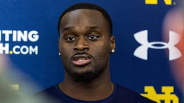 Running Back Jeremiyah Love beim Pro Day von Notre Dame.