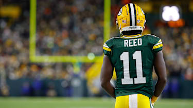 Wide Receiver Jayden Reed von den Green Bay Packers im Einsatz während des NFL-Spiels gegen die Miami Dolphins im Lambeau Field in Green Bay