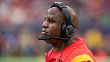 Offensive Coordinator Eric Bieniemy von den Kansas City Chiefs während des NFL-Spiels gegen die Houston Texans in Houston, Texas (NFL, American Football, USA)