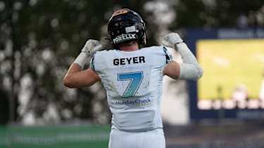 Wide Receiver Louis Geyer krönte den Halbfinalsieg der Munich Ravens gegen Frankfurt Galaxy mit seinem siebten Receiving Touchdown der Saison