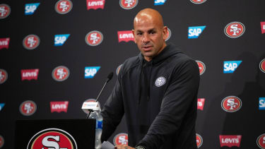 San Francisco 49ers defensive coordinator Robert Saleh speaks to the media