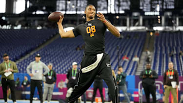 Arkansas Razorbacks Quarterback Taylen Green (#QB08) beim NFL Scouting Combine im Lucas Oil Stadium in Indianapolis, Indiana