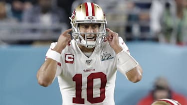 San Francisco 49ers quarterback Jimmy Garoppolo (10) calls out a play against the Kansas City Chiefs