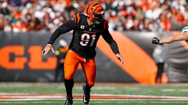 Cincinnati Bengals Defensive End Trey Hendrickson in Aktion gegen die New York Jets. Hendrickson ist ein Kandidat für den Franchise Tag vom Team aus der AFC North.