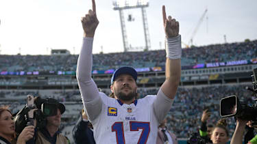 Quarterback Josh Allen von den Buffalo Bills nach dem AFC-Wild-Card-Playoffspiel gegen die Jacksonville Jaguars im EverBank Stadium in Jacksonville