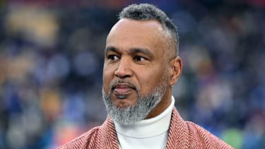 American Football: Profiliga NFL, Carolina Panthers - New York Giants, Hauptrunde, Hauptrunde-Partien, Spieltag 10, Allianz Arena, Patrick Esume, ehemaliger Football-Trainer und TV-Experte, vor dem Spiel.