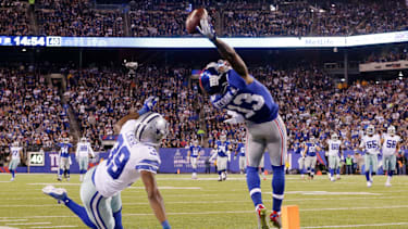 New York Giants Wide Receiver Odell Beckham Jr. (13) mit dem legendären The Catch gegen die Dallas Cowboys.