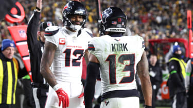 NFL, American Football Herren, USA AFC Wild Card Round-Houston Texans at Pittsburgh Steelers Jan 12, 2026; Pittsburgh, PA, USA; Houston Texans wide receiver Christian Kirk (13) celebrates a touchdown with wide receiver Nico Collins (12) against the Pittsburgh Steelers during the first half of an AFC Wild Card Round game at Acrisure Stadium. Pittsburgh Acrisure Stadium PA USA, EDITORIAL USE ONLY PUBLICATIONxINxGERxSUIxAUTxONLY Copyright: xCharlesxLeClairex 20260112_jhp_al8_0071