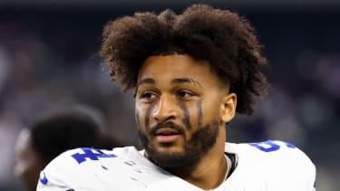 Aug 16, 2025; Arlington, Texas, USA;  Dallas Cowboys defensive end Marshawn Kneeland (94) after the game against the Baltimore Ravens at AT&amp;T Stadium. Mandatory Credit: Kevin Jairaj-Imagn Images