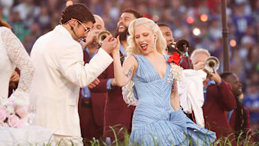 Puerto Rican singer Bad Bunny and Lady Gaga perform during the halftime show of Super Bowl LX at Levi s Stadium in Santa Clara, California on Sunday, February 8, 2026. PUBLICATIONxNOTxINxUSA SBP20260208167 JOHNxANGELILLO