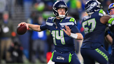 NFL, American Football Herren, USA NFC Championship Game-Los Angeles Rams at Seattle Seahawks Jan 25, 2026; Seattle, WA, USA; Seattle Seahawks quarterback Sam Darnold (14) passes against the Los Angeles Rams during the second half in the 2026 NFC Championship Game at Lumen Field. Seattle Lumen Field WA USA, EDITORIAL USE ONLY PUBLICATIONxINxGERxSUIxAUTxONLY Copyright: xStevenxBisigx 20260125_lbm_ab9_092