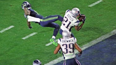 Interception Malcolm Butler (Patriots) kurz vor dem Ende - Super Bowl XLIX, Seattle Seahawks vs. New England Patriots, University of Phoenix Stadium, Phoenix