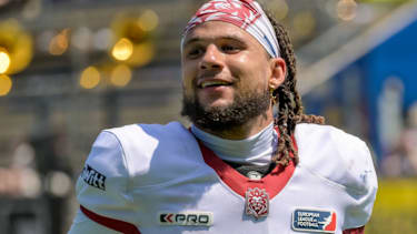 William Patterson von den Prague Lions im Spiel gegen Frankfurt Galaxy in der PSD Bank Arena in Frankfurt (European League of Football, ELF 2025)
