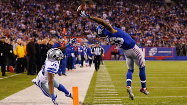 Wide Receiver Odell Beckham #13 von den New York Giants fängt den Ball zum Touchdown gegen die Dallas Cowboys.