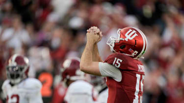 Indiana Hoosiers quarterback Fernando Mendoza (15) reacts to a touchdown during the College Football Playoff Quarterfinal