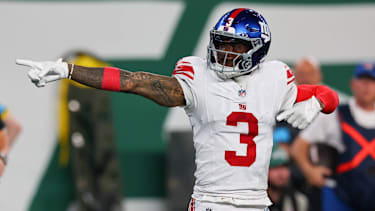 Wide Receiver Odell Beckham Jr. 3 von den New York Giants feiert ein First Down.
