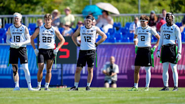 Die deutsche Mannschaft bei der Flag-Football-WM gegen Mexiko.