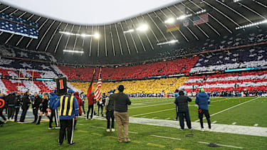 Choreo der Fans beim NFL-Spiel in München.
