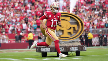 Sep 20, 2026; Santa Clara, California, USA; San Francisco 49ers quarterback Brock Purdy (13) runs onto the field prior to the game against the Miami Dolphins at Levi's Stadium. Mandatory Credit: Cary Edmondson-Imagn Images