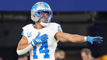 Detroit Lions Wide Receiver Amon-Ra St. Brown (14) beim NFL-Spiel gegen die Buffalo Bills.