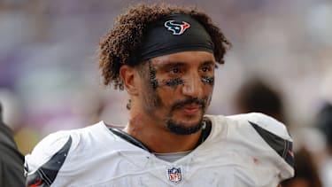 Der deutsche Houston Texans Fullback Jakob Johnson (43) vor dem Spiel der Houston Texans gegen die Minnesota Vikings in Minneapolis, MN.