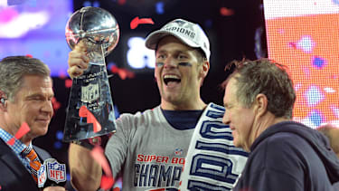 Tom Brady feiert 2015 den Gewinn des Super Bowls