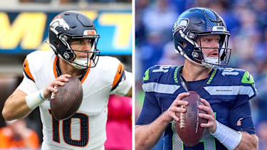 Bo Nix von den Denver Broncos und Sam Darnold von den Seattle Seahawks in der NFL