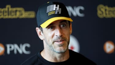 Pittsburgh Steelers press conference, PK, Pressekonferenz Carton House, Kildare 26 9 2025 Aaron Rodgers Aaron Rodgers 26 9 2025 PUBLICATIONxNOTxINxUKxIRLxFRAxNZL Copyright: x INPHO LaszloxGeczox LG_002539