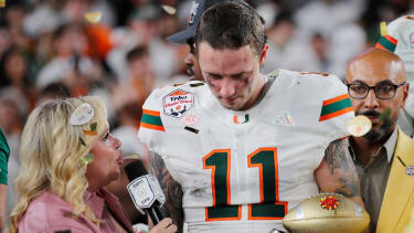 January 8, 2026: Miami (FL) Hurricanes quarterback Carson Beck (11) is named Offensive player of the game after the 2026 Fiesta Bowl between Miami vs Ole Miss at State Farm Stadium in Glendale, Arizona. . CSM. Glendale United States of America - ZUMAc04_ 20260108_zma_c04_160 Copyright: xMichaelxCazaresx