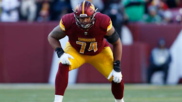 Offensive Lineman Brandon Coleman auf dem Feld für die Washington Commanders.