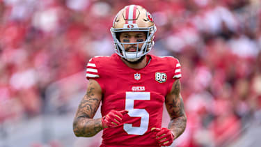 San Francisco 49ers Wide Receiver Mike Evans (5) verletzte sich beim Spiel.
