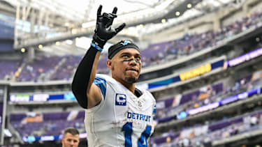 Wide Receiver Amon-Ra St. Brown bei einem Spiel seiner Detroit Lions gegen die Minnesota Vikings.