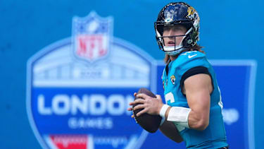 Jacksonville Jaguars Quarterback Trevor Lawrence während des NFL-Spiels gegen die Philadelphia Eagles am 11. Oktober 2026 im Tottenham Hotspur Stadium in London.