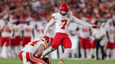 Chiefs-Kicker Harrison Butker verwandelte gegen die Tampa Bay Buccaneers ein 69-Yard-Field-Goal, vergab später jedoch den möglichen Siegtreffer