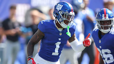 Wide Receiver Malik Nabers 1 von den New York Giants beim Spiel gegen die Los Angeles Chargers.