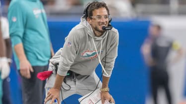 DETROIT, MI - AUGUST 16: Miami Dolphins head coach Mike McDaniel; during game between Miami Dolphins and Detroit Lions on August 16, 2025 at Ford Field in Detroit, MI ( Cal Media) Detroit United States - ZUMAc04_ 20250816_zma_c04_221 Copyright: xAllanxDranbergx