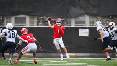 September 28, 2024: Cornell Big Red quarterback Jameson Wang (1) passes the ball against the Yale Bulldogs on Saturday September 28, 2024 at Schoellkopf Field in Ithaca, NY. CSM Ithaca USA - ZUMAc04_ 20240928_zma_c04_1260 Copyright: xRichxBarnesx