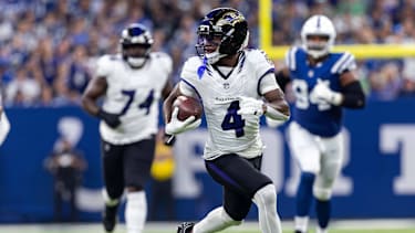 Baltimore Ravens Wide Receiver Zay Flowers (4) beim NFL-Spiel gegen die Indianapolis Colts.