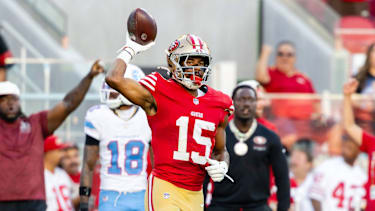 De’Zhaun Stribling von den San Francisco 49ers nach einem erfolgreichen First-Down-Catch im Preseason-Duell gegen die Tennessee Titans im Levi’s Stadium.