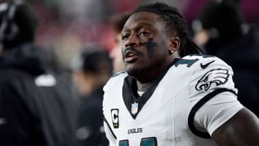 LANDOVER, MD - DECEMBER 20: Eagles wide receiver A.J. Brown (11) prepares before the Philadelphia Eagles versus Washington Commanders National Football League game at Northwest Stadium on December 20, 2025 in Landover, MD.