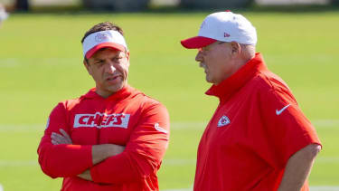March 10, 2025: Kansas City Chiefs general manager Brett Veach, left, and head coach Andy Reid speak while observing players during practice at Chiefs training camp on July 17, 2024, in St. Joseph, Missouri. - ZUMAm67_ 20250310_zaf_m67_044 Copyright: xEmilyxCurielx - ZUMA0812 0812869807st Copyright: xIMAGO EmilyxCurielx