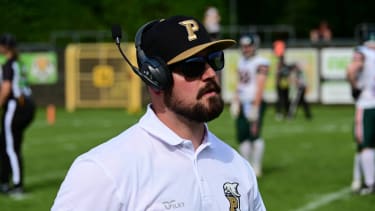 26.05.2024 xkhx Paderborn, Hermann-Löns-Stadion American Football - GFL AFC Paderborn Dolphins gegen Kiel Baltic Hurricanes Headcoach Jason Irmscher AFC Paderborn Dolphins *** 26 05 2024 xkhx Paderborn, Hermann Löns Stadion American Football GFL AFC Paderborn Dolphins vs Kiel Baltic Hurricanes Headcoach Jason Irmscher AFC Paderborn Dolphins