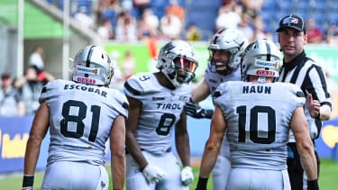 Rhein Fire Tirol Raiders 10.08.202 Touchdownjubel der Tirol Raiders