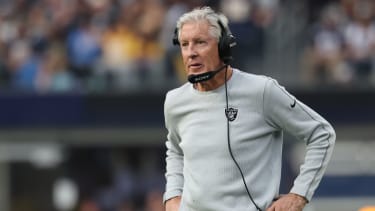 Las Vegas Raiders head coach Pete Carroll during the first half