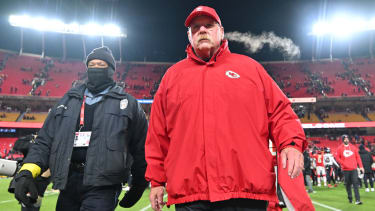 Kansas City Chiefs head coach Andy Reid walks off the field after the game against the Houston Texans at GEHA Field at Arrowhead Stadium. Mandatory Credit: Amy Kontras-Imagn Images