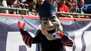 Pat Patriot bei einem Spiel in Foxborough 2025.