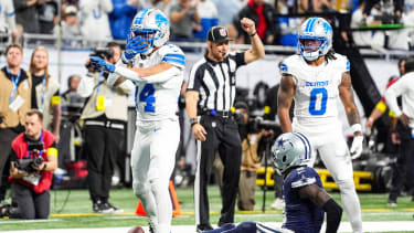 NFL, American Football Herren, USA Dallas Cowboys at Detroit Lions Dec 4, 2025; Detroit, Michigan, USA; Detroit Lions wide receiver Amon-Ra St. Brown (14) celebrates a first down against Dallas Cowboys during the first half at Ford Field. Detroit Ford Field Michigan USA, EDITORIAL USE ONLY PUBLICATIONxINxGERxSUIxAUTxONLY Copyright: xJunfuxHanx 20251204_jhp_usa_0126
