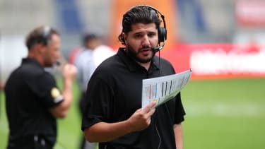 Rohat Dagdelen (Rhein Fire, Offense Coordinator), Rhein Fire vs Nordic Storm, American Football, ELF, Europran League of Football, Season 2025, Week 14, 17.08.2025, Photo: Foot Bowl Klaus Sack Duisburg Schauinsland-Reisen-Arena Deutschland Copyright: xFootxBowl KlausxSackx